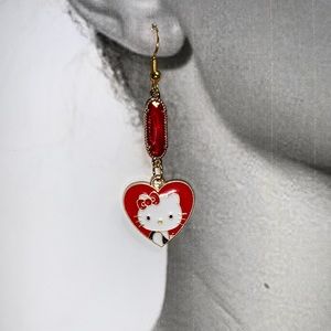 Red Drop Dangling Kitty Heart Pendant from Faceted Glass Charm Crystal Oval
